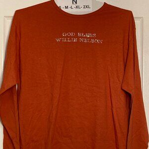 Willie Nelson original God Bless Willie Tee orange w/sequins sze large